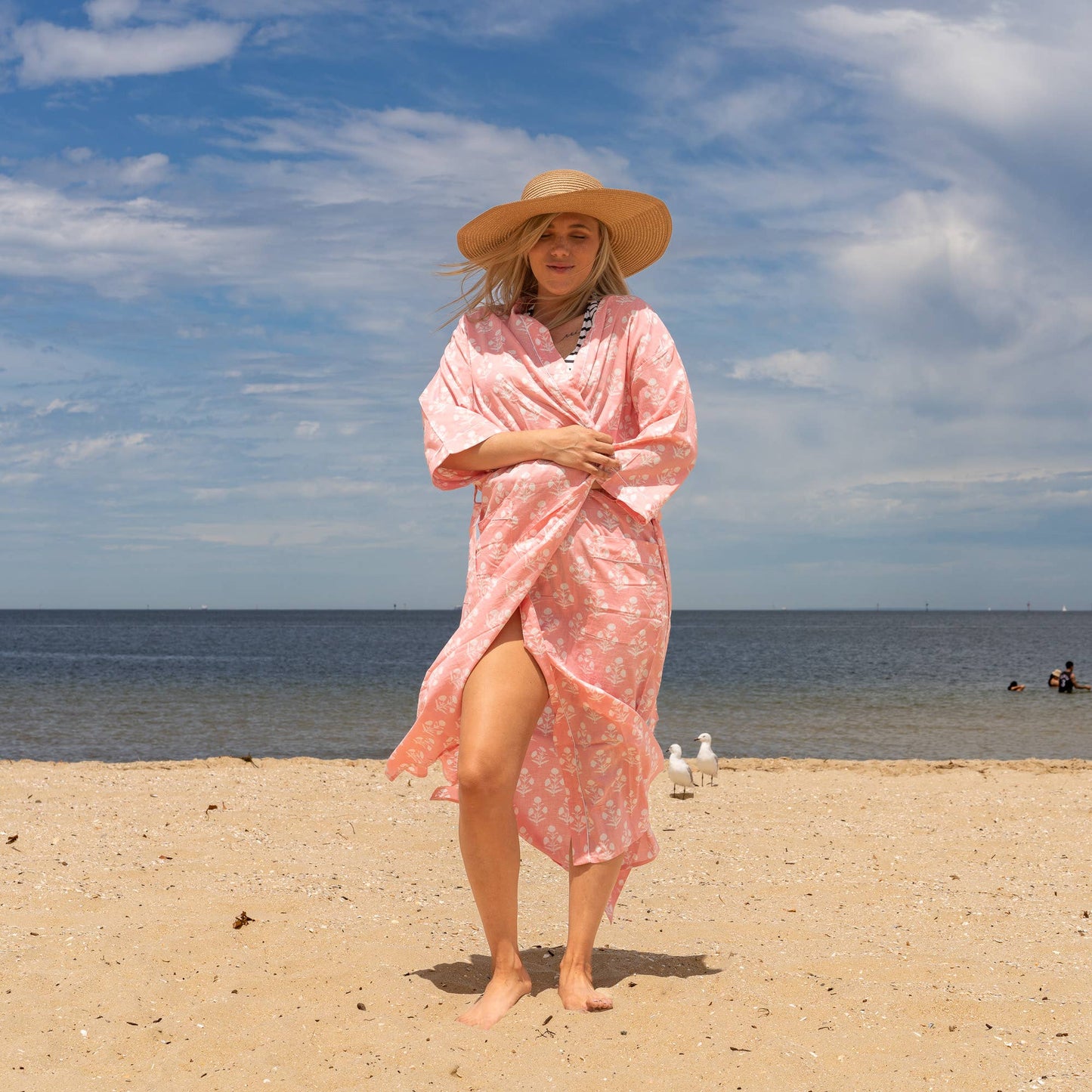 Peach Floral Women's Cotton Kimono Robe – Comfort Meets Artful Elegance