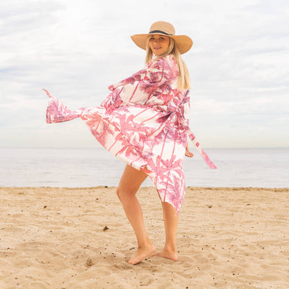 Pink Palm Women's Cotton Kimono Robe - Frida Kahlo Inspired, Stylish & Comfortable