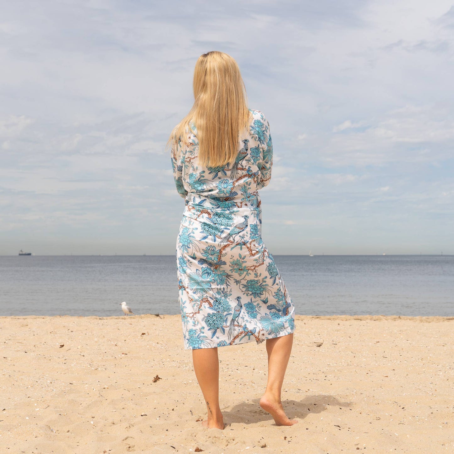 Blue Peacock Women's Cotton Kimono Robe - Frida Kahlo Inspired, Stylish & Comfortable