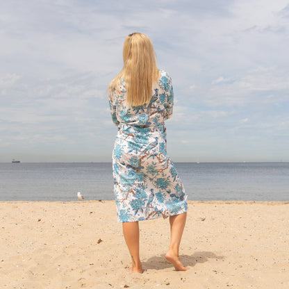 Blue Peacock Women's Cotton Kimono Robe - Frida Kahlo Inspired, Stylish & Comfortable