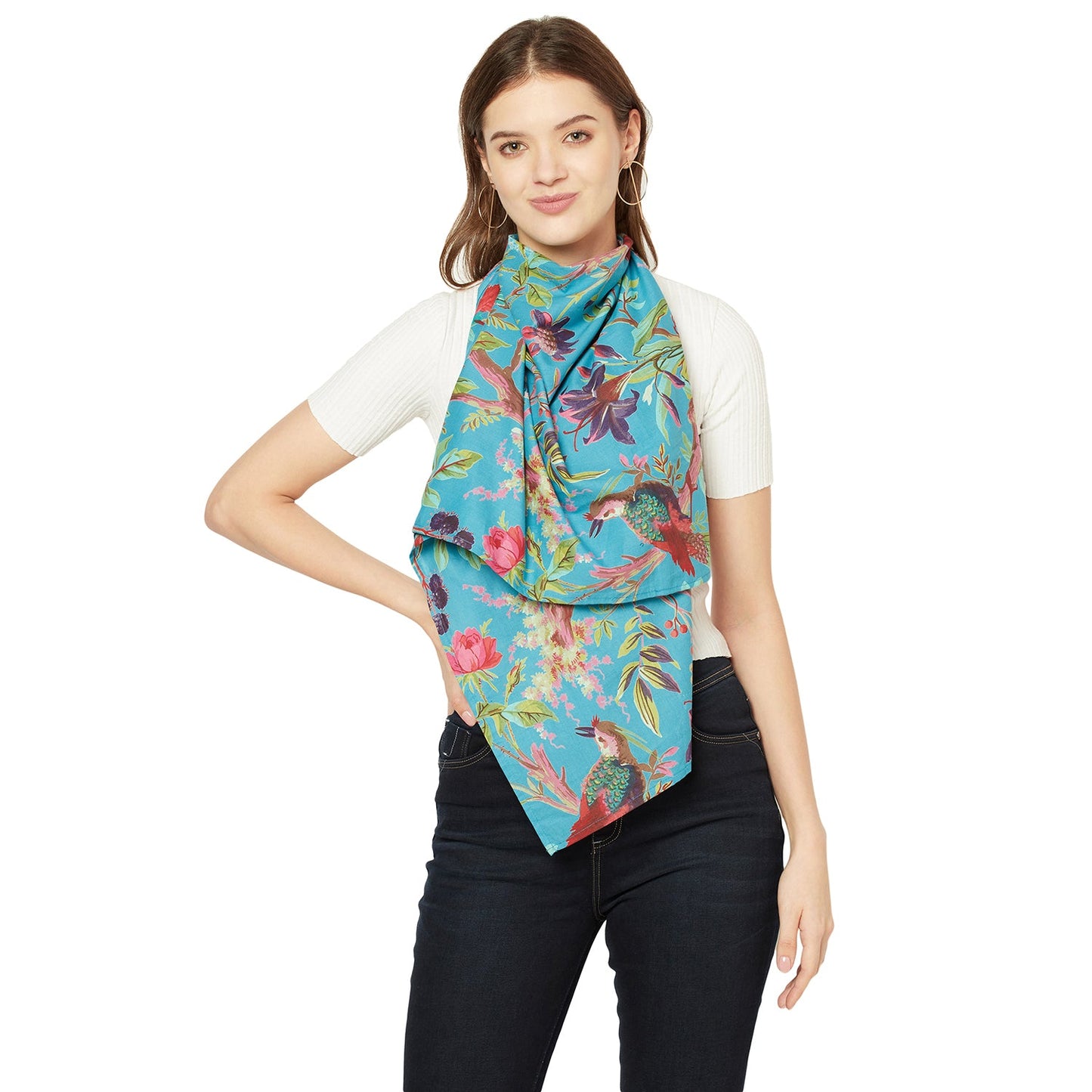 Blooming Beauty 100% Cotton Scarf – Bird of Paradise Neck Wrap, Vibrant & Lightweight Scarf for Women