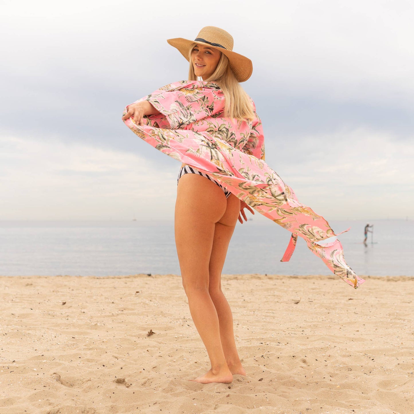 Jungle Safari Pink Women’s Cotton Kimono Robe - 100% Cotton, Versatile and Comfortable (One Size)