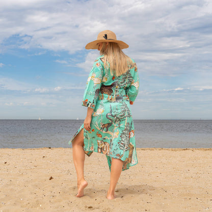 Boho Greens Women's Cotton Kimono Robe - Frida Kahlo Inspired, Stylish & Comfortable