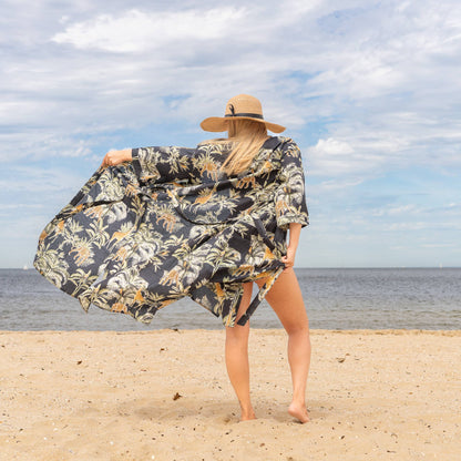 Black Palm Women's Cotton Kimono Robe - Frida Kahlo Inspired, Stylish & Comfortable