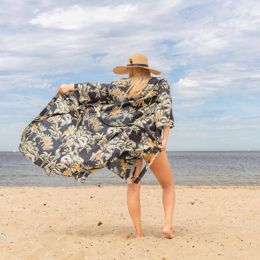 Black Palm Women's Cotton Kimono Robe - Frida Kahlo Inspired, Stylish & Comfortable