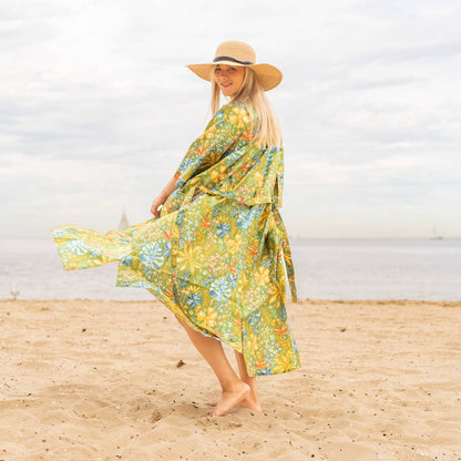 Tropical Floral Women's Cotton Kimono Robe - Frida Kahlo Inspired, Comfortable & Versatile