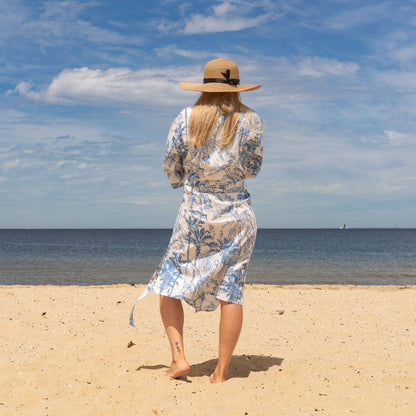 Tropical Blues Women's Cotton Kimono Robe – Vibrant Comfort Meets Artistic Flair