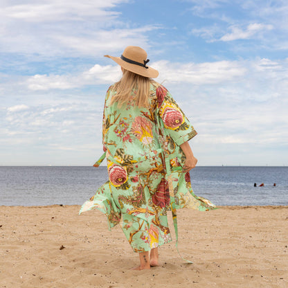 Green Tree of Life Women's Cotton Kimono Robe – Nature-Inspired Comfort with a Touch of Artistry