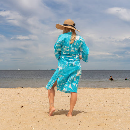 Blue Palms Women's Cotton Kimono Robe – A Touch of Tropical Luxury