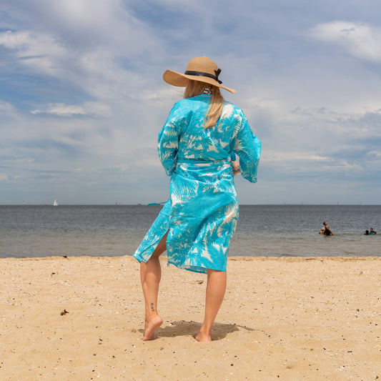 Blue Palms Women's Cotton Kimono Robe – A Touch of Tropical Luxury