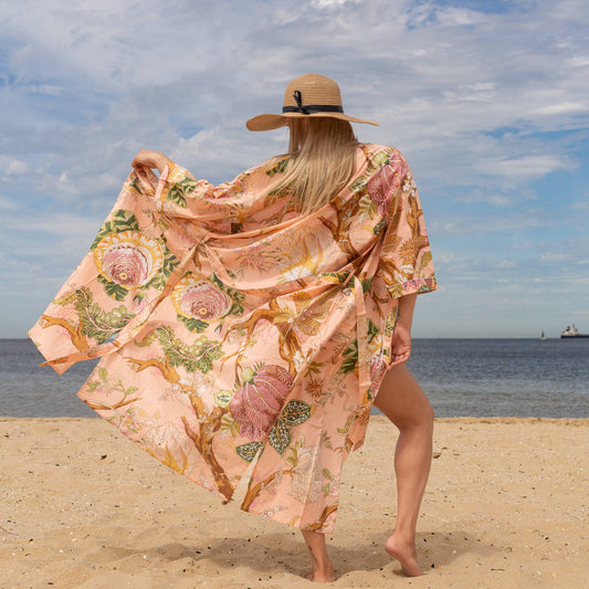 Tree of Life Pink Women's Cotton Kimono Robe - Frida Kahlo Inspired, Comfortable & Versatile