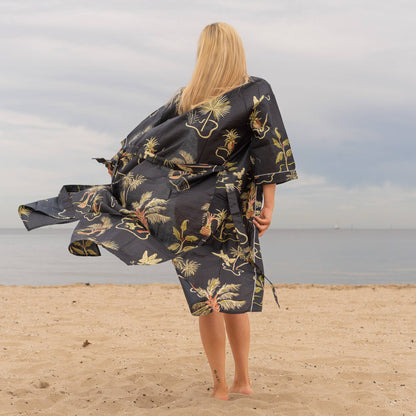 Tropical Black Women's Cotton Kimono Robe – Relax in Style