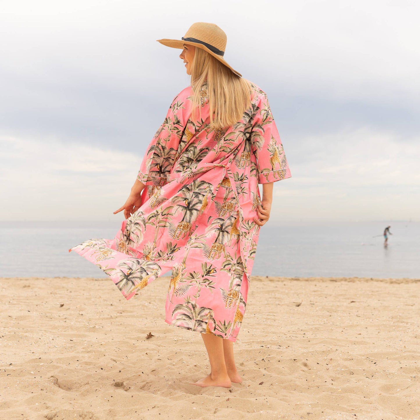 Jungle Safari Pink Women’s Cotton Kimono Robe - 100% Cotton, Versatile and Comfortable (One Size)