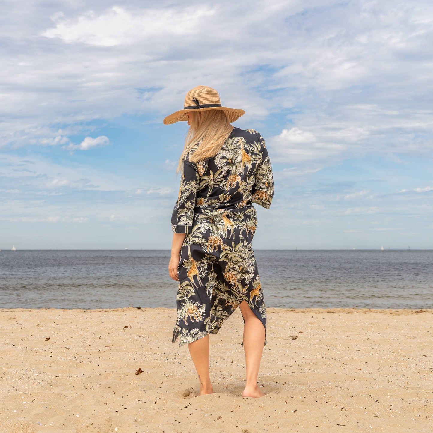 Black Palm Women's Cotton Kimono Robe - Frida Kahlo Inspired, Stylish & Comfortable