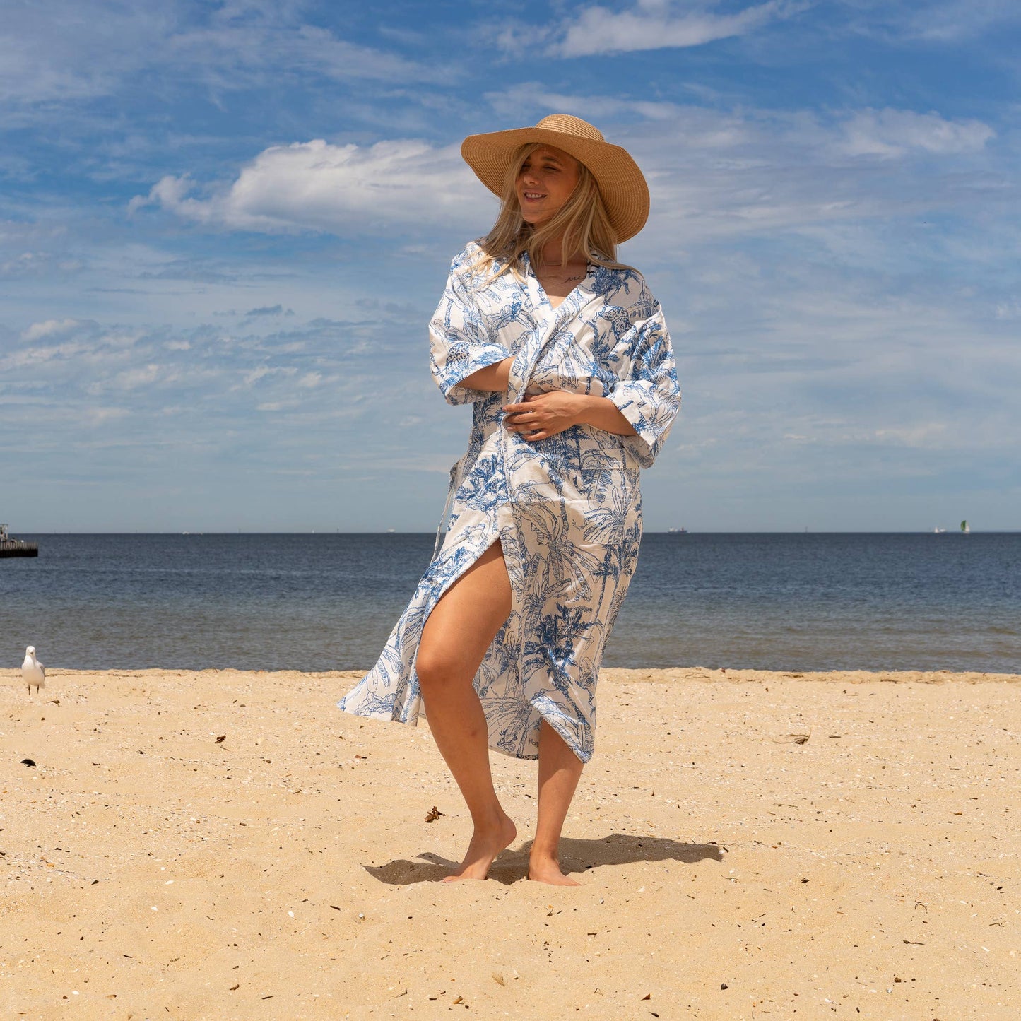 Tropical Blues Women's Cotton Kimono Robe – Vibrant Comfort Meets Artistic Flair