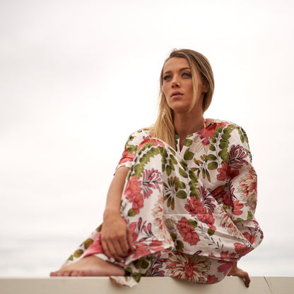 Serene Escape 100% Cotton Kaftan – Frida Kahlo-Inspired Kimono & Robe with Bird of Paradise Design