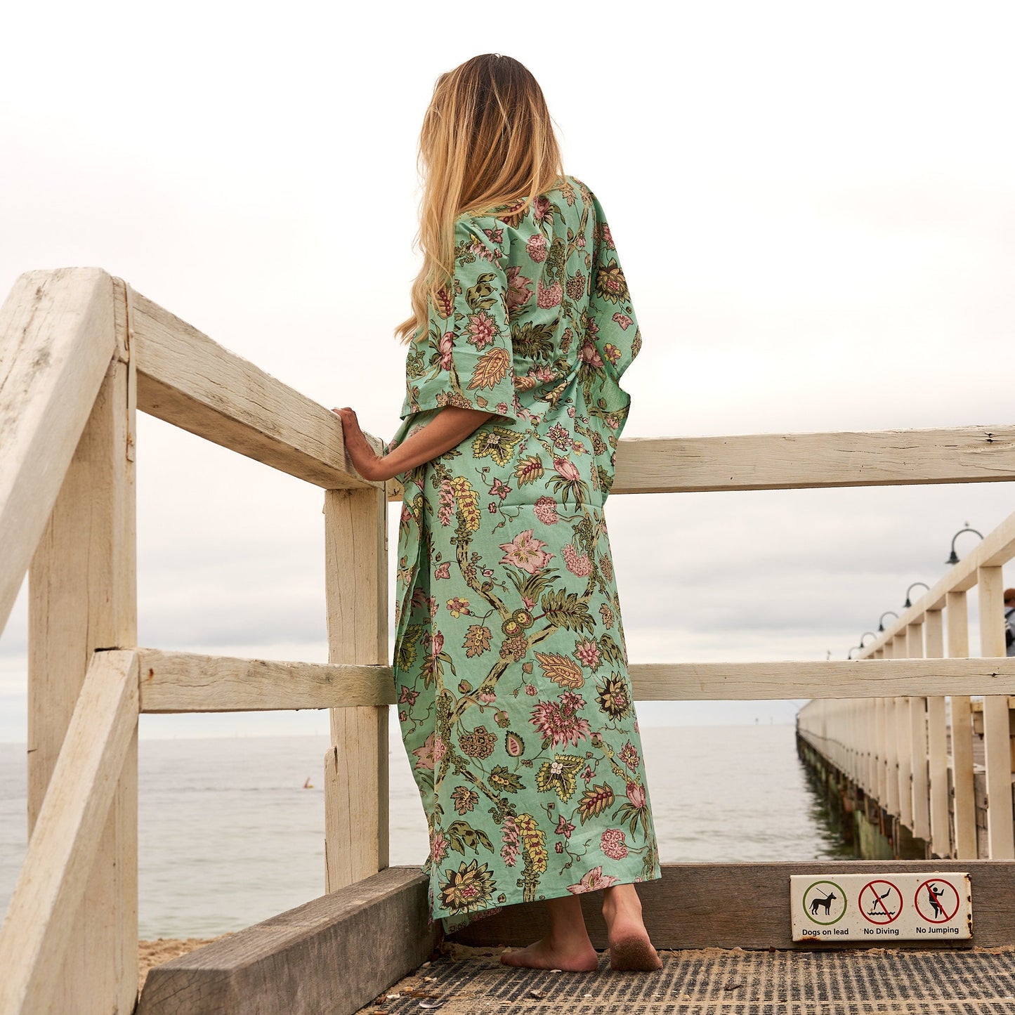 Serene Botanics 100% Cotton Kaftan – Frida Kahlo-Inspired Kimono & Robe with Bird of Paradise Design