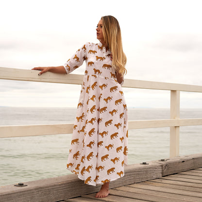 Wildly Chic 100% Cotton Maxi Dress – Hand-Screen Printed Floral Design, S/M & L/XL, Elegant Boho Vibe