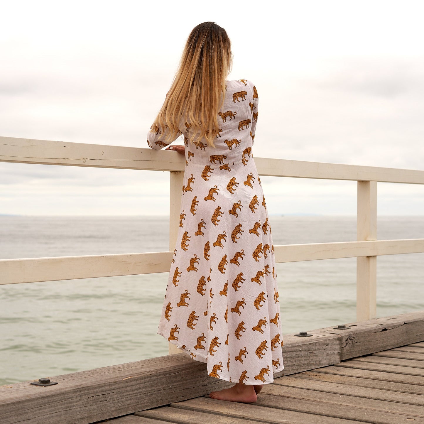 Wildly Chic 100% Cotton Maxi Dress – Hand-Screen Printed Floral Design, S/M & L/XL, Elegant Boho Vibe