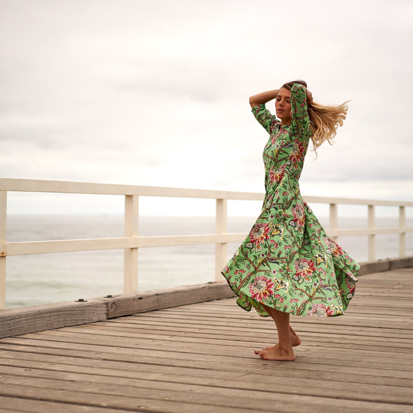 Retro Petals 100% Cotton Maxi Dress – Hand-Screen Printed Floral Design, S/M & L/XL, Breezy Boho Style