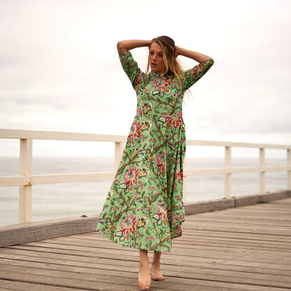 Retro Petals 100% Cotton Maxi Dress – Hand-Screen Printed Floral Design, S/M & L/XL, Breezy Boho Style