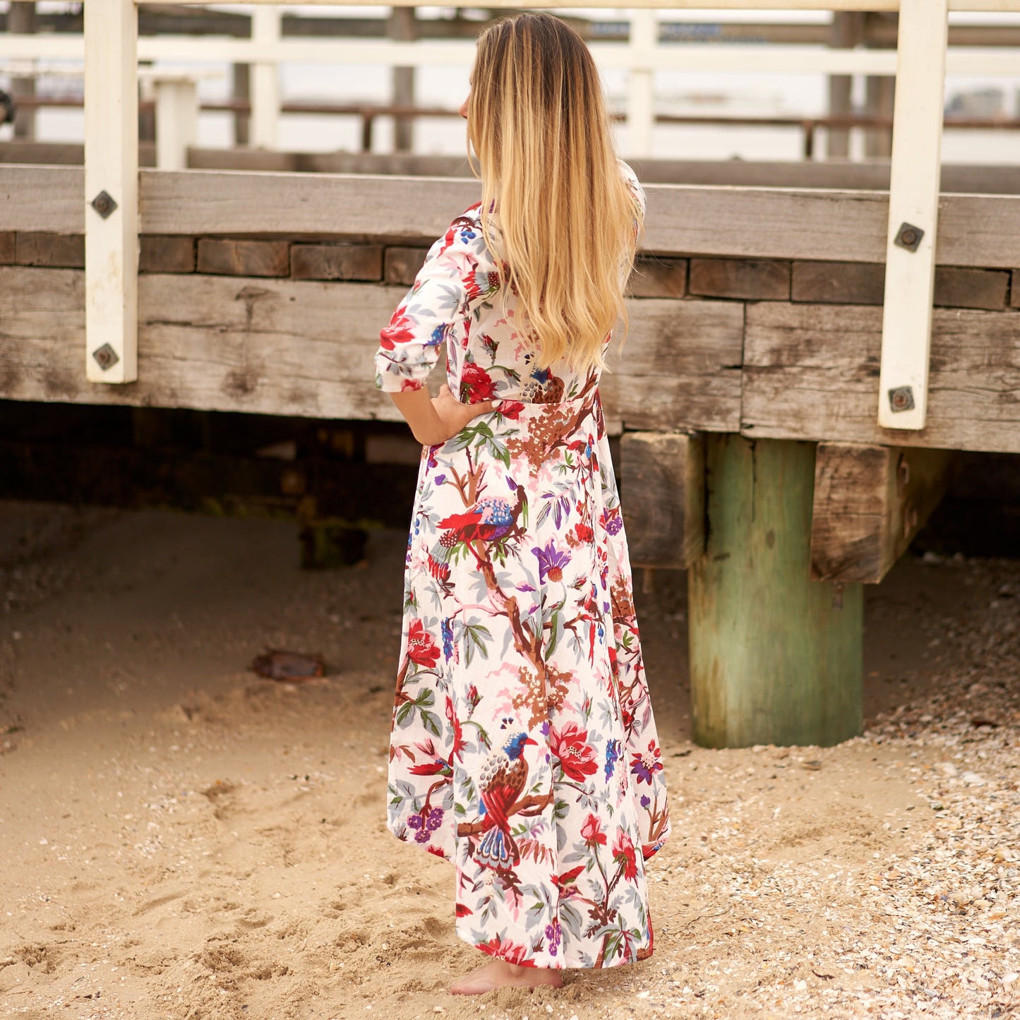 Island Paradise 100% Cotton Maxi Dress – Hand-Screen Printed Floral & Framed Design, S/M & L/XL