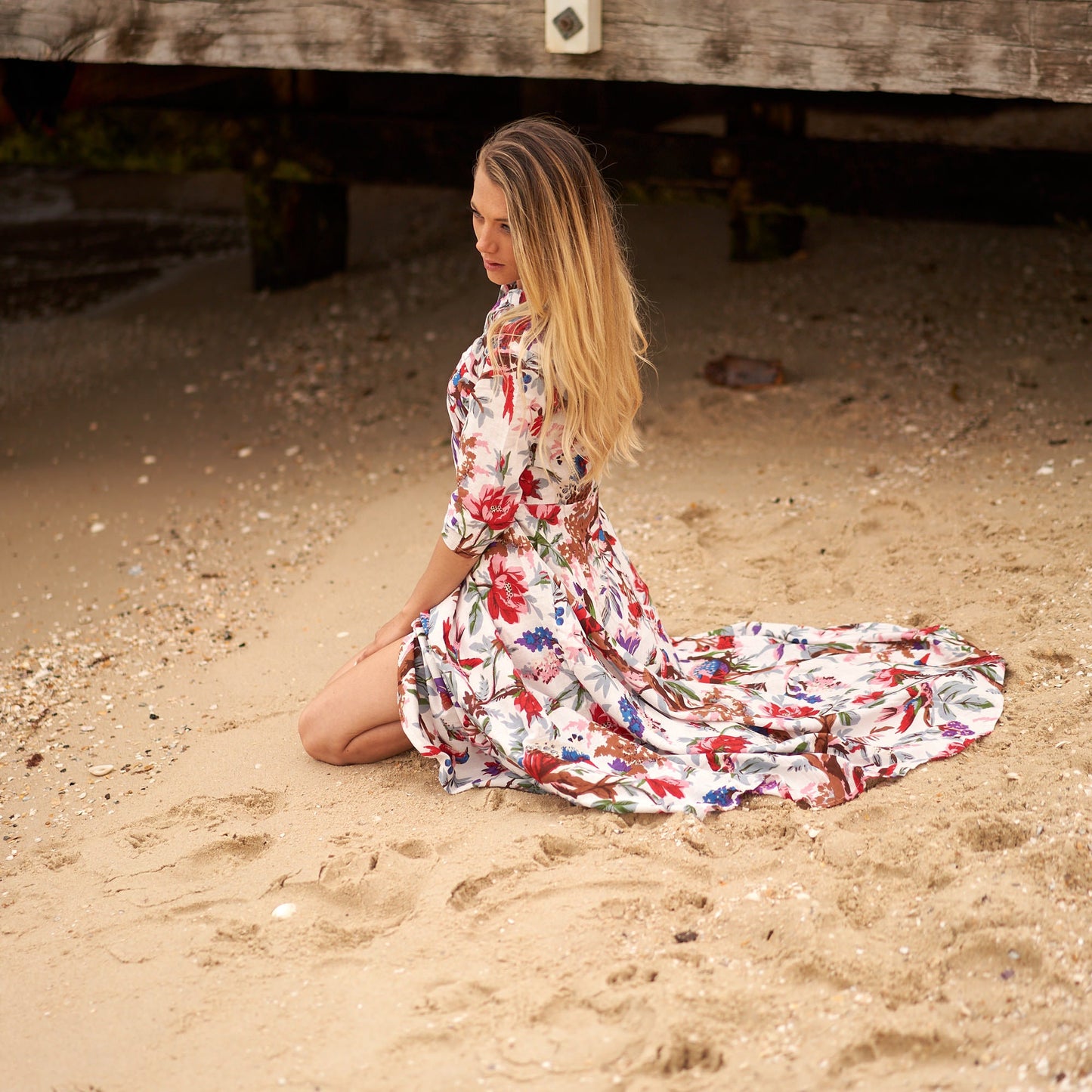 Island Paradise 100% Cotton Maxi Dress – Hand-Screen Printed Floral & Framed Design, S/M & L/XL