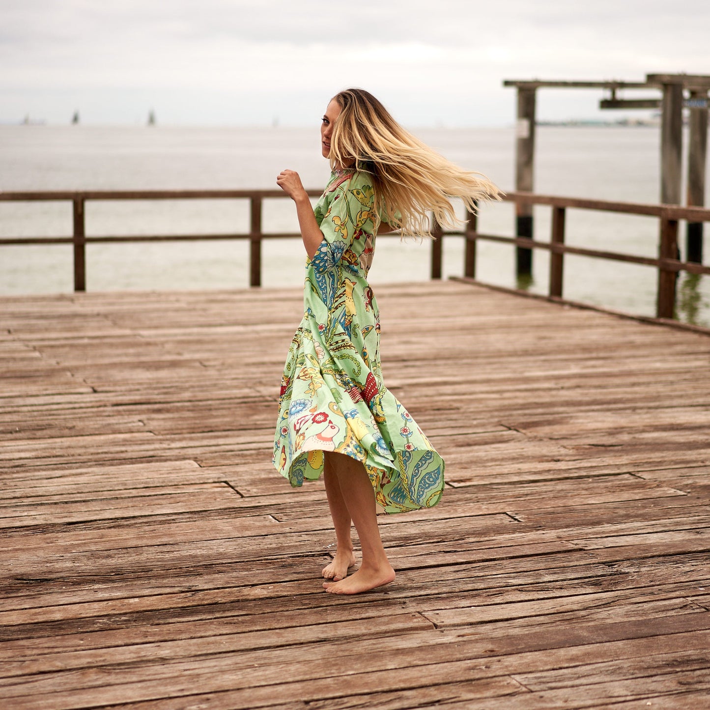 Bold Tropics 100% Cotton Boho Maxi Dress – Hand-Screen Printed Floral Design, S/M & L/XL