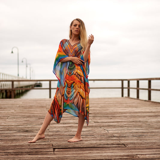 Jungle Jubilee Silk Kaftan – Handmade Silk Blend Georgette One-Size Fits All