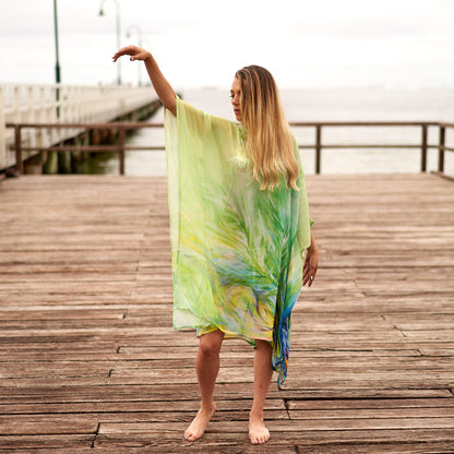 Lush Oasis Silk Kaftan – Luxurious Silk Blend Georgette, One Size Fits All, 100 cm Handmade Kimono