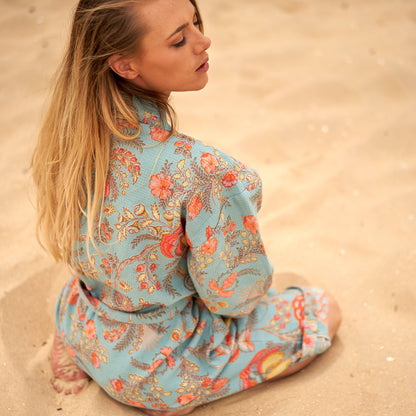 Serene Blooms 100% Cotton Waffle Kimono Robe - Frida Kahlo Inspired, Versatile & Comfortable