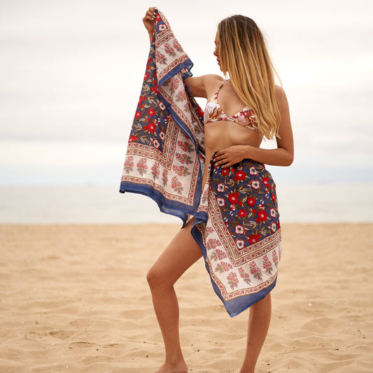 Soak Up the Sunshine 100% Cotton Boho Sarong – Handmade Tropical Pareo Beach Cover-Up, Shawl, Skirt & Scarf