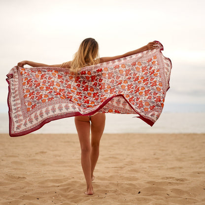 Ocean Oasis 100% Cotton Handmade Boho Sarong – Versatile Beach Cover-Up, Skirt, Shawl, & Scarf