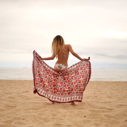 Ocean Oasis 100% Cotton Handmade Boho Sarong – Versatile Beach Cover-Up, Skirt, Shawl, & Scarf