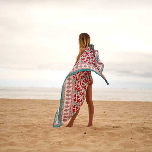 Florals & Waves 100% Cotton Boho Sarong – Handmade Tropical Swim Cover-Up, Beach Skirt, Shawl & Pareo