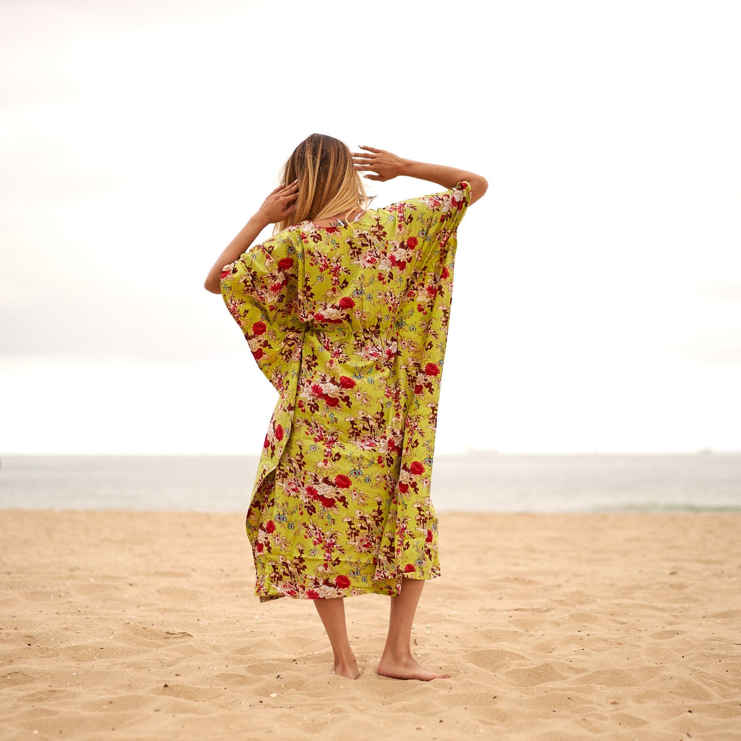 Sophisticated Botanicals 100% Cotton Kaftan – Frida Kahlo-Inspired Kimono with Bird of Paradise Design & Adjustable Fit