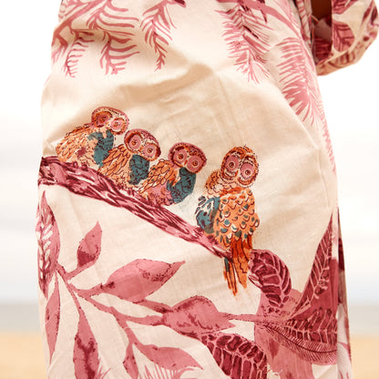 Feathered Fantasy Frida Kahlo Inspired 100% Cotton Kimono – Bird of Paradise Design, Versatile Robe & Kaftan