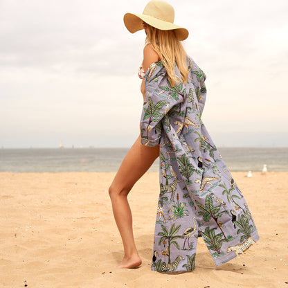 Rainforest Haze 100% Cotton Kimono – Frida Kahlo-Inspired, Bird of Paradise Print, Versatile Robe & Kaftan, Designed in Australia