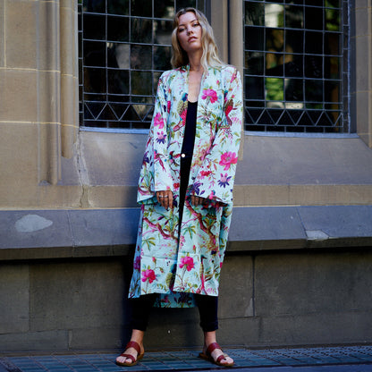 Tranquil Retreat 100% Cotton Kimono Robe – Frida Kahlo-Inspired, Hand-Screen Printed, Versatile, Limited Edition