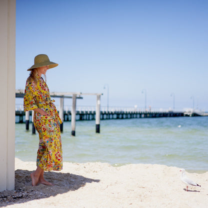 Weekend Dreams 100% Cotton Kimono Robe – Frida Kahlo-Inspired Bird of Paradise Print, Versatile Wear, Free Size, Limited Edition