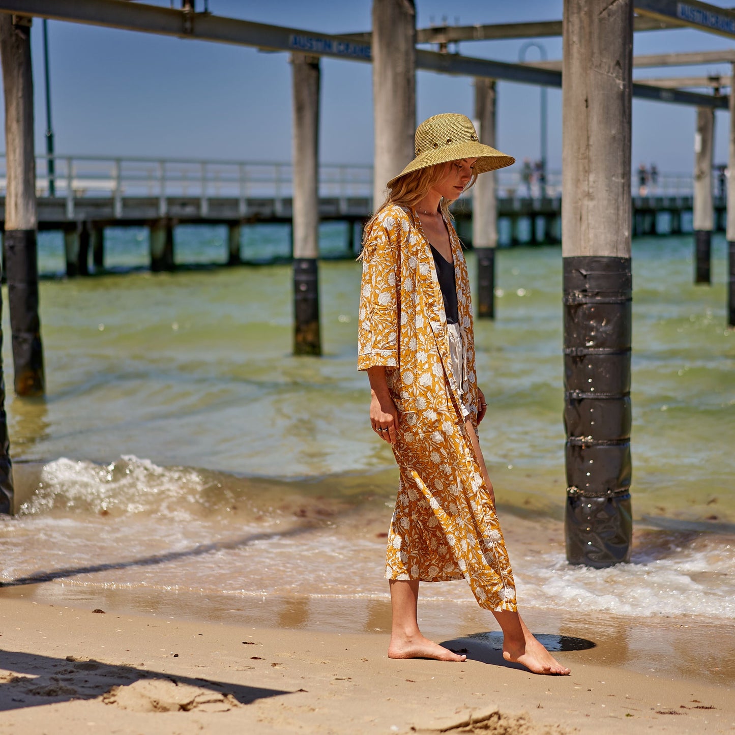 Sunny Daze Frida Kahlo-Inspired 100% Cotton Kimono Robe – Versatile, Lightweight, Hand-Screen Printed, Kaftan, Bathrobe, Oversized Kimono, Limited Edition