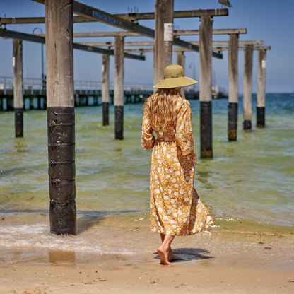 Sunny Daze Frida Kahlo-Inspired 100% Cotton Kimono Robe – Versatile, Lightweight, Hand-Screen Printed, Kaftan, Bathrobe, Oversized Kimono, Limited Edition