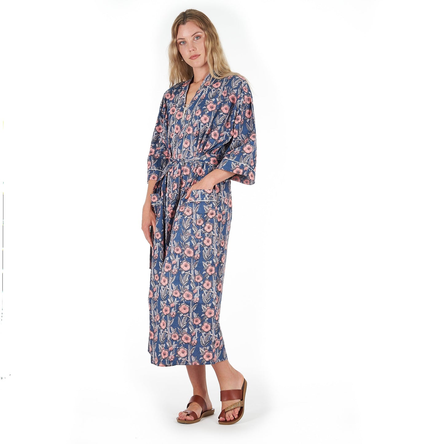 R & R Chic 100% Cotton Kimono Robe – Frida Kahlo-Inspired Hand-Screen Printed Kaftan, Versatile & Comfortable, One-Size-Fits-All, Lightweight & Breathable