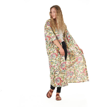 Yellow Sherbet Florals Frida Kahlo Inspired Kimono Robe – Bird of Paradise Print, 100% Cotton Cambric, Free Size, Versatile Kaftan & Bathrobe, Limited Edition