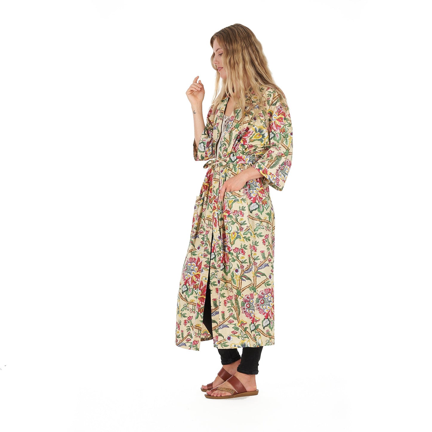 Yellow Sherbet Florals Frida Kahlo Inspired Kimono Robe – Bird of Paradise Print, 100% Cotton Cambric, Free Size, Versatile Kaftan & Bathrobe, Limited Edition