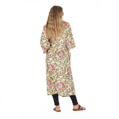 Yellow Sherbet Florals Frida Kahlo Inspired Kimono Robe – Bird of Paradise Print, 100% Cotton Cambric, Free Size, Versatile Kaftan & Bathrobe, Limited Edition