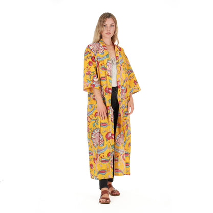 Fridas Vibrant Forest Kimono Robe – 100% Cotton Cambric, Bird of Paradise Print, Free Size, Versatile Kimono, Bathrobe & Kaftan, Limited Edition