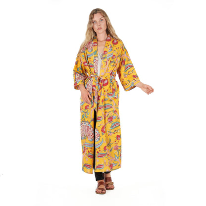 Fridas Vibrant Forest Kimono Robe – 100% Cotton Cambric, Bird of Paradise Print, Free Size, Versatile Kimono, Bathrobe & Kaftan, Limited Edition