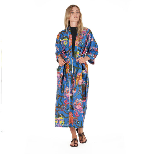 Boldly Beautiful Frida Kahlo Inspired Kimono Robe – Bird of Paradise Print, 100% Cotton Cambric, Versatile Kaftan, Bathrobe & Cardigan, Free Size, Limited Edition