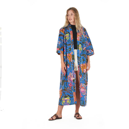 Boldly Beautiful Frida Kahlo Inspired Kimono Robe – Bird of Paradise Print, 100% Cotton Cambric, Versatile Kaftan, Bathrobe & Cardigan, Free Size, Limited Edition